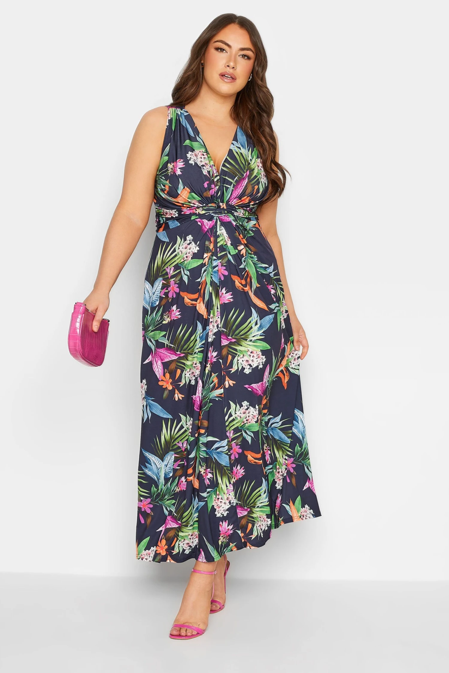 YOURS LONDON - Robe Maxi Bleue Marine Tropicale Noeud Avant 3 YOURS LONDON - Robe Maxi Bleue Marine Tropicale Noeud Avant