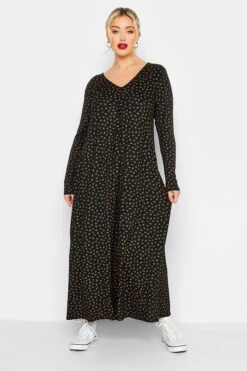 LIMITED COLLECTION - Robe Noire Maxi Petites Fleurs En Jersey