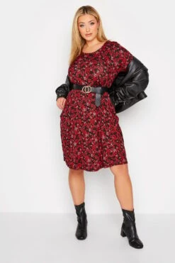 Robe Rouge Petites Fleurs Drâpée à Poches -GrandeTendance Boutique 4d54427b cec4 42 137235 A
