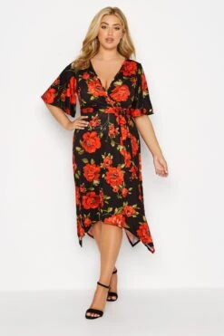 YOURS LONDON - Robe Noire & Rouge Floral Design Portefeuille -GrandeTendance Boutique 4d6923af d4c0 47 161796 A