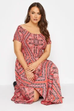 Robe Rose Paisley Maxi Design Bardot -GrandeTendance Boutique 4d72b2ab a8b7 46 137106 D