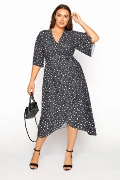 YOURS LONDON - Robe Grise Cache-Coeur Léopard