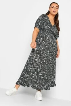 LIMITED COLLECTION - Robe Maxi Noire Floral Volanté