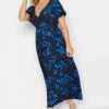 YOURS - Robe Maxi Cache-Coeur Bleue Roi & Noire Feuilles Volanté -GrandeTendance Boutique 4f332384 8c1e 4a 302159 A