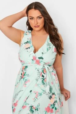YOURS LONDON - Robe Verte Menthe Floral Rose Cache-Coeur Volanté -GrandeTendance Boutique 4f37a027 6311 40 162053 D
