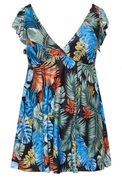 Robe De Bain Noire Imprimé Feuilles Tropicales Volantée -GrandeTendance Boutique 4f3d5700 37c6 48 150256 Y
