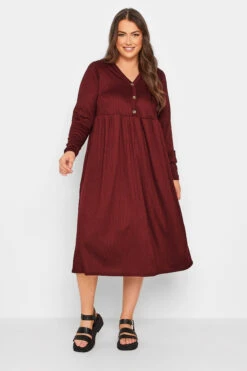 LIMITED COLLECTION - Robe Rouge Vin Midaxi Nervurée