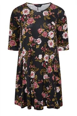 Robe Noire Multi-Floral En Jersey Manches Courtes -GrandeTendance Boutique 50a3c981 e6dc 48 137233 X
