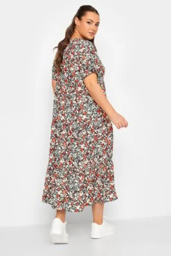 LIMITED COLLECTION - Robe Noire Floral Rouge Smocké Midaxi -GrandeTendance Boutique 53119806 4f9c 48 217011 C