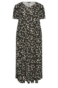YOURS - Robe Maxi Noire Plissée Imprimé Pâquerettes -GrandeTendance Boutique 53506501 d258 42 137277 X