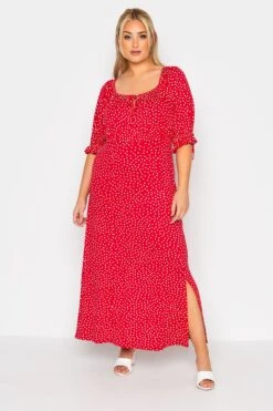 LIMITED COLLECTION - Robe Rouge Maxi Style Milkmaid à Pois