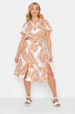 YOURS PETITE - Robe Midi Blanche & Orange Feuilles -GrandeTendance Boutique 53bd0ccc 13dc 4c 174477 B
