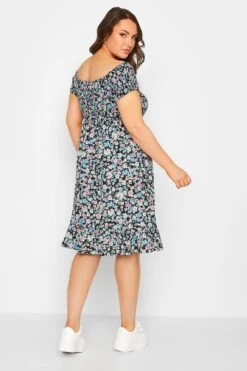 YOURS - Robe Noire Floral Bleu Volanté Manches Courtes -GrandeTendance Boutique 5510642b 3c43 4d 137330 C