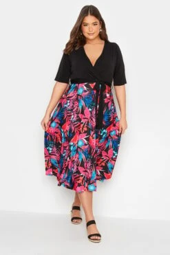 YOURS LONDON - Robe Noire & Rose Tropical Cache-Coeur -GrandeTendance Boutique 55bb02de d149 47 162220 C
