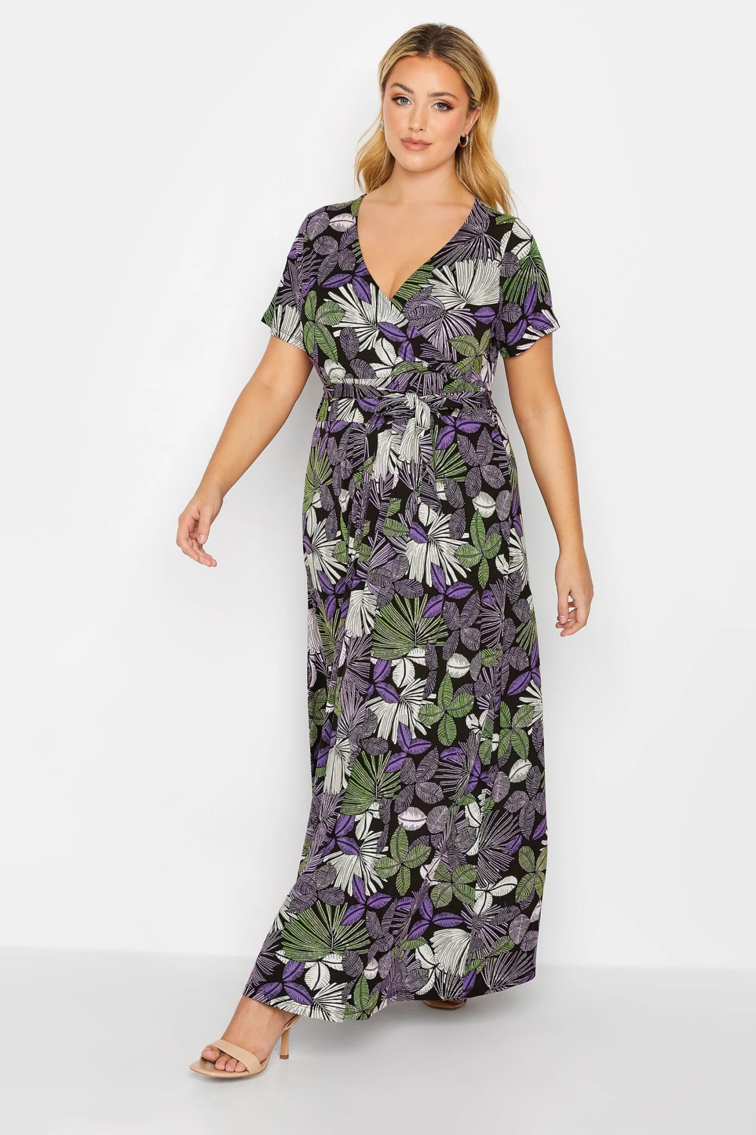YOURS - Robe Maxi Cache-Coeur Violette & Verte Imprimé Feuilles 3 YOURS - Robe Maxi Cache-Coeur Violette & Verte Imprimé Feuilles