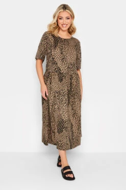 LIMITED COLLECTION - Robe Midi Smocké Marron Animal