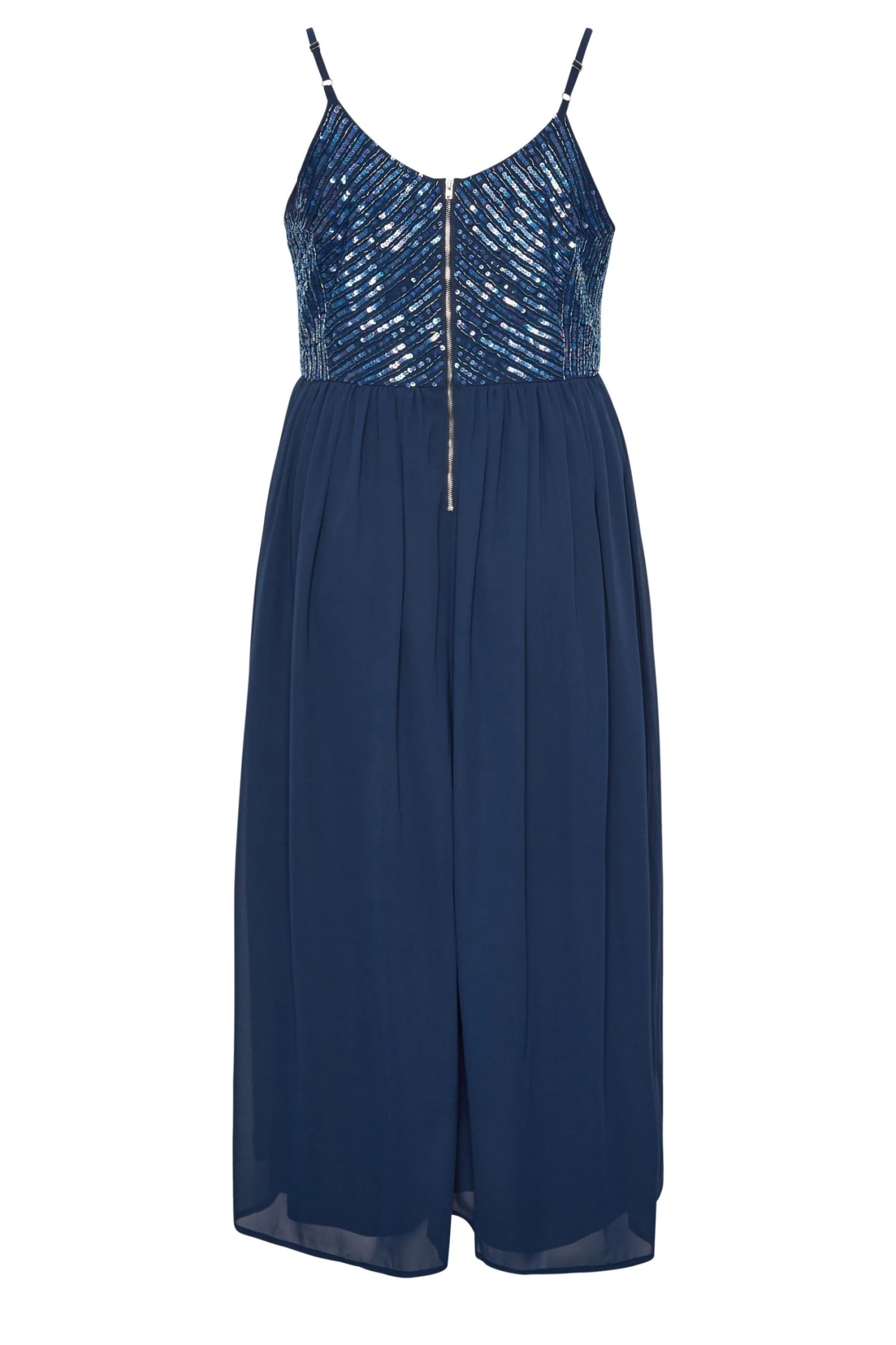 LUXE - Robe Bleue Marine Maxi Fines Bretelles à Sequins 9 LUXE - Robe Bleue Marine Maxi Fines Bretelles à Sequins – Image 7
