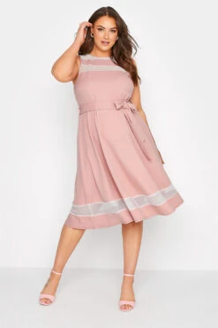 YOURS LONDON - Robe Rose Patineuse Avec Ceinture