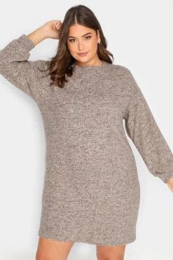 Robe-Pull Marron Midi En Maille Toucher Doux