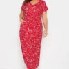 YOURS - Robe Rouge Maxi Floral Manches Courtes