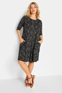 YOURS - Robe Noire Mini Imprimé Étoiles Drâpée à Poches