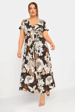 YOURS - Robe Midaxi Noire & Beige Floral En Cache-Coeur -GrandeTendance Boutique 5dbd94f3 afd2 4e 302154 B