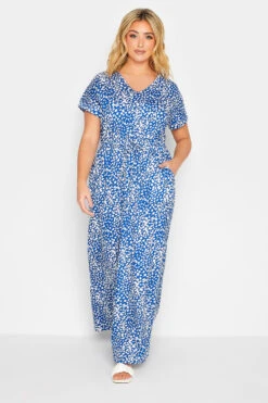 YOURS - Robe Bleue Roi Maxi Manches Courtes Design Animal