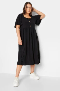 LIMITED COLLECTION - Robe Noire Midi En Jersey Manches Amples