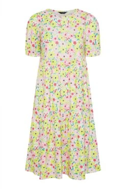 Robe Smocké Jaune & Rose Floral Manches Courtes Bouffantes -GrandeTendance Boutique 604dd469 fc49 4e 137199 X