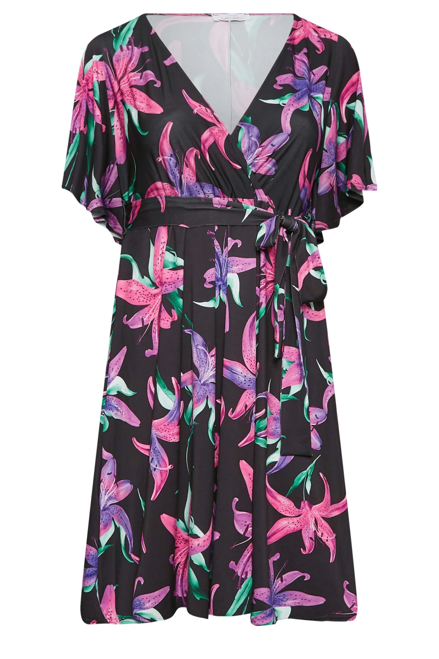 YOURS LONDON - Robe Noire Floral Rose & Violet Cache-Coeur 8 YOURS LONDON - Robe Noire Floral Rose & Violet Cache-Coeur – Image 6