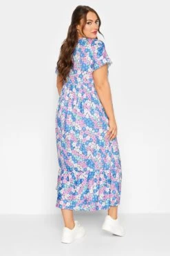 LIMITED COLLECTION - Robe Smocké Maxi Bleue & Rose Floral -GrandeTendance Boutique 6179c658 6e24 4d 215603 C