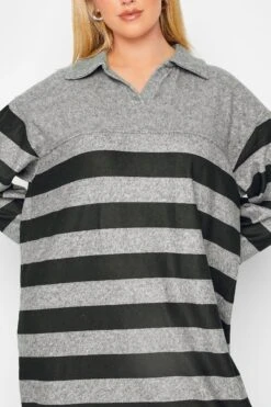 YOURS LUXURY - Robe-Pull Rayures Gris & Noir Manches Longues -GrandeTendance Boutique 624c359b ddfd 48 301484 E