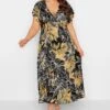 YOURS - Robe Maxi Noire & Jaune Cache-Coeur Feuilles Manches Volantées -GrandeTendance Boutique 62d81f14 c65a 48 301905 A