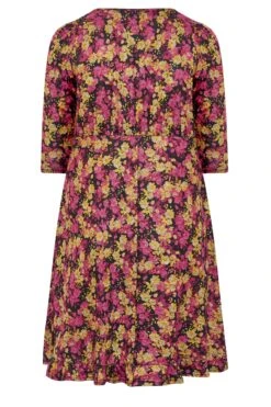 Robe Midi Rose & Jaune Floral Volanté -GrandeTendance Boutique 632a54bb 7a86 45 174201 Y