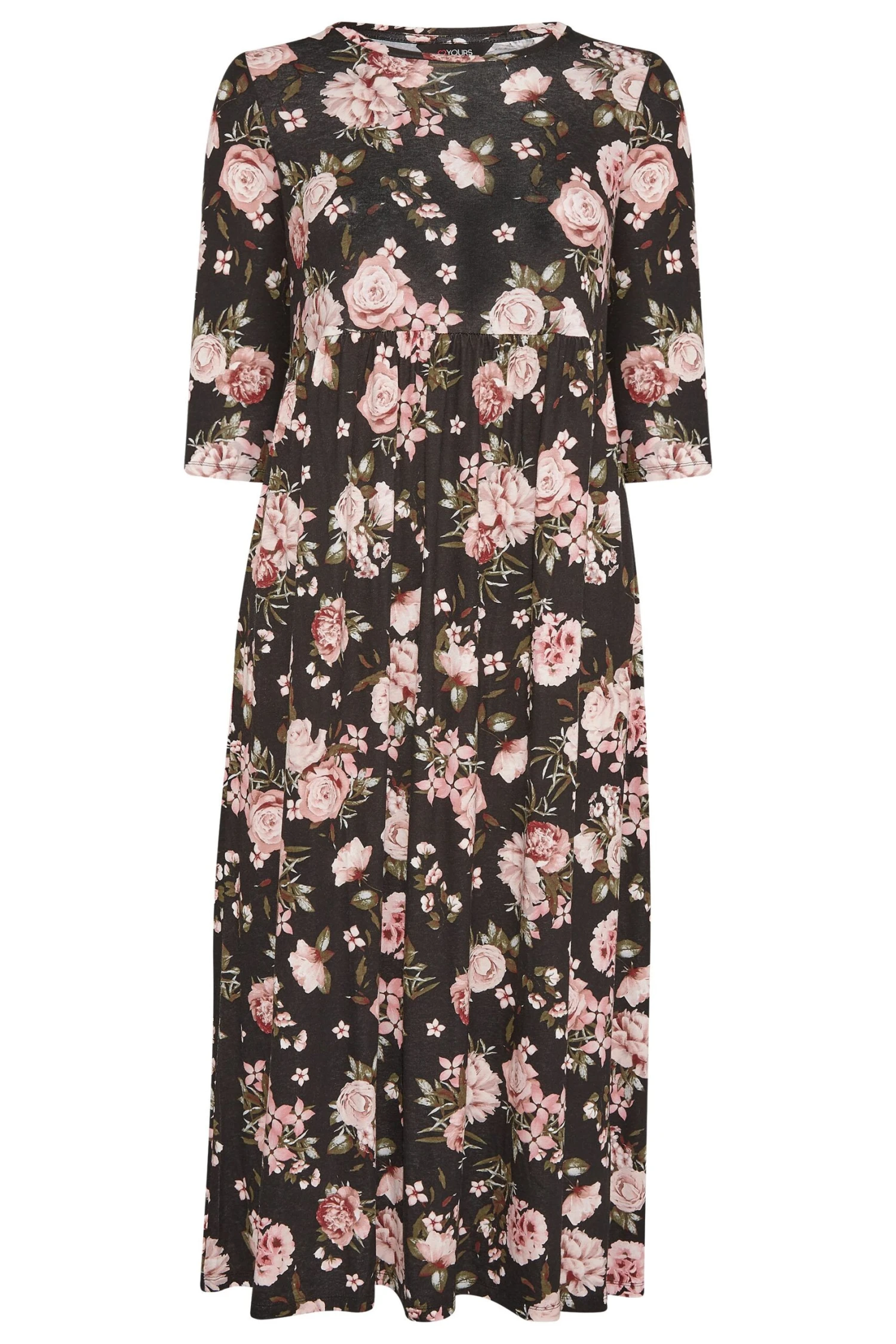 Robe Midi Noire Floral Rose En Jersey 8 Robe Midi Noire Floral Rose En Jersey – Image 6