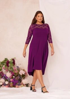 YOURS LONDON - Robe Bordeaux Midi Encolure & Manches Dentelle -GrandeTendance Boutique 638f3222 5263 40 161544 L