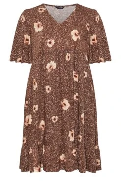 Robe Marron Floral Smocké Coupe Droite -GrandeTendance Boutique 64756398 8e37 44 174079 X