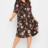 Robe Noire Multi-Floral En Jersey Manches Courtes -GrandeTendance Boutique 6644eaa3 608d 47 137233 B