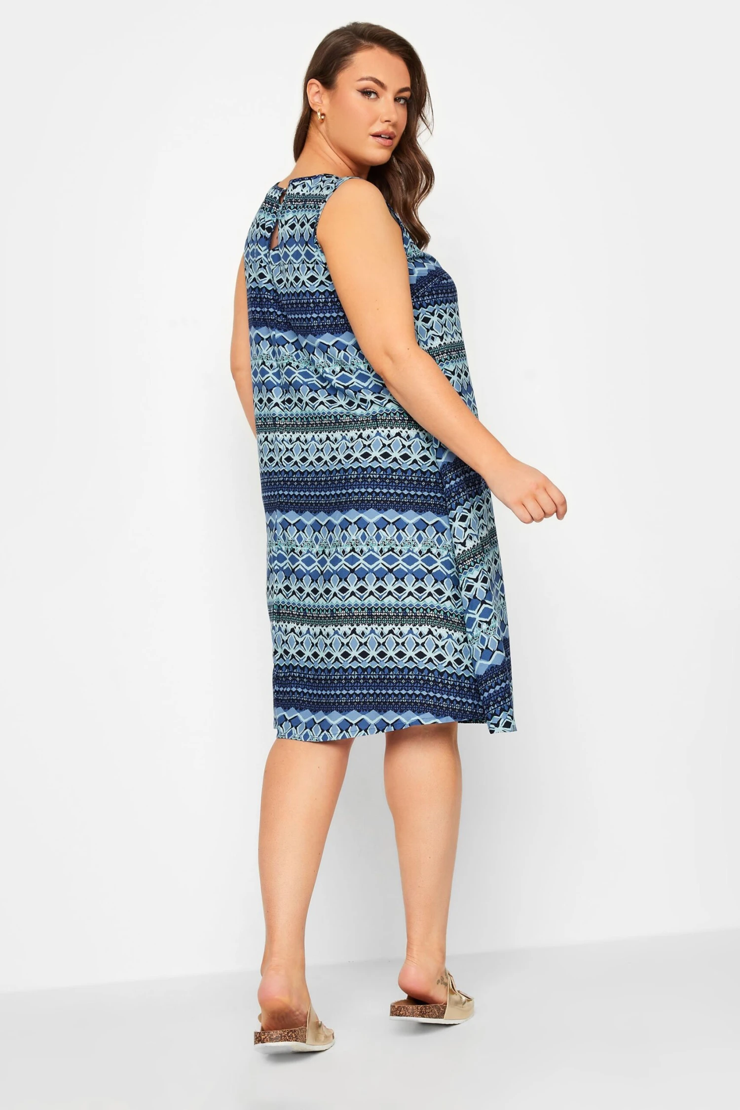 YOURS - Robe Bleue Marine Volanté Coupe Droite Aztèque 6 YOURS - Robe Bleue Marine Volanté Coupe Droite Aztèque – Image 4