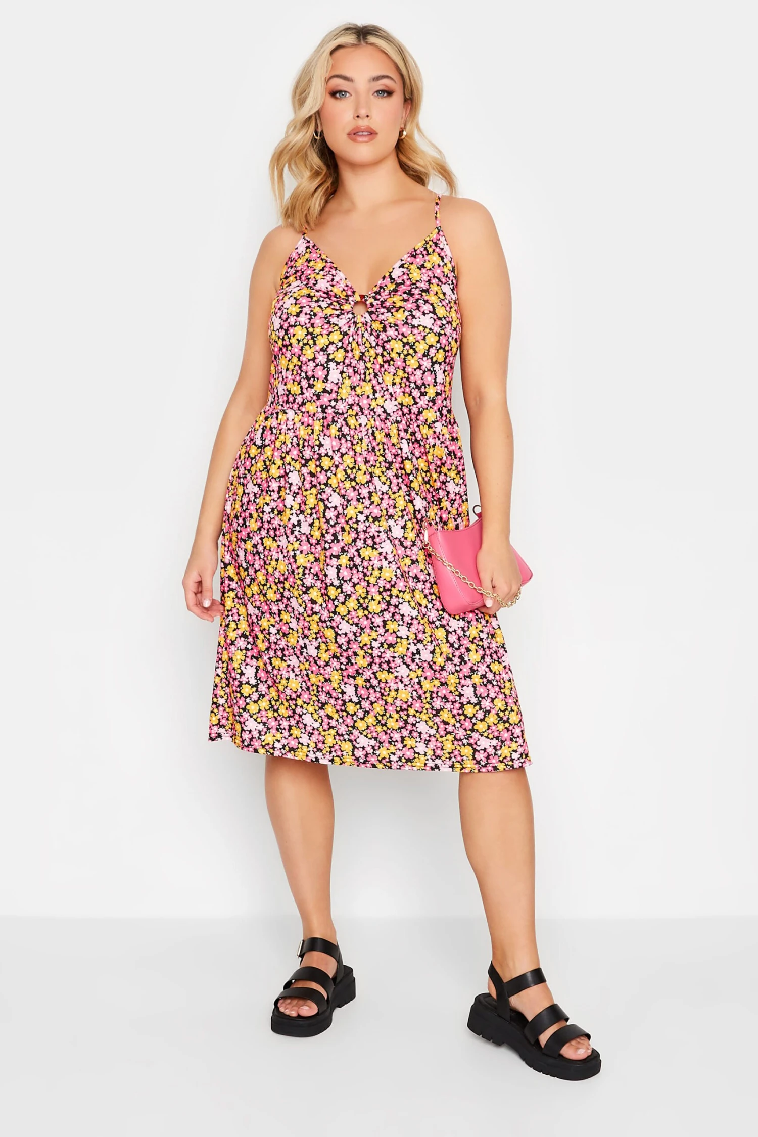 LIMITED COLLECTION - Robe Midi Rose & Jaune Floral 4 LIMITED COLLECTION - Robe Midi Rose & Jaune Floral – Image 2