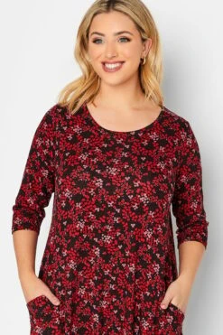 Robe Rouge Petites Fleurs Drâpée à Poches -GrandeTendance Boutique 679fbeaa 6032 42 137235 D