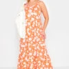 YOURS - Robe Orange Floral Volantée Fines Bretelles Maxi En Jersey