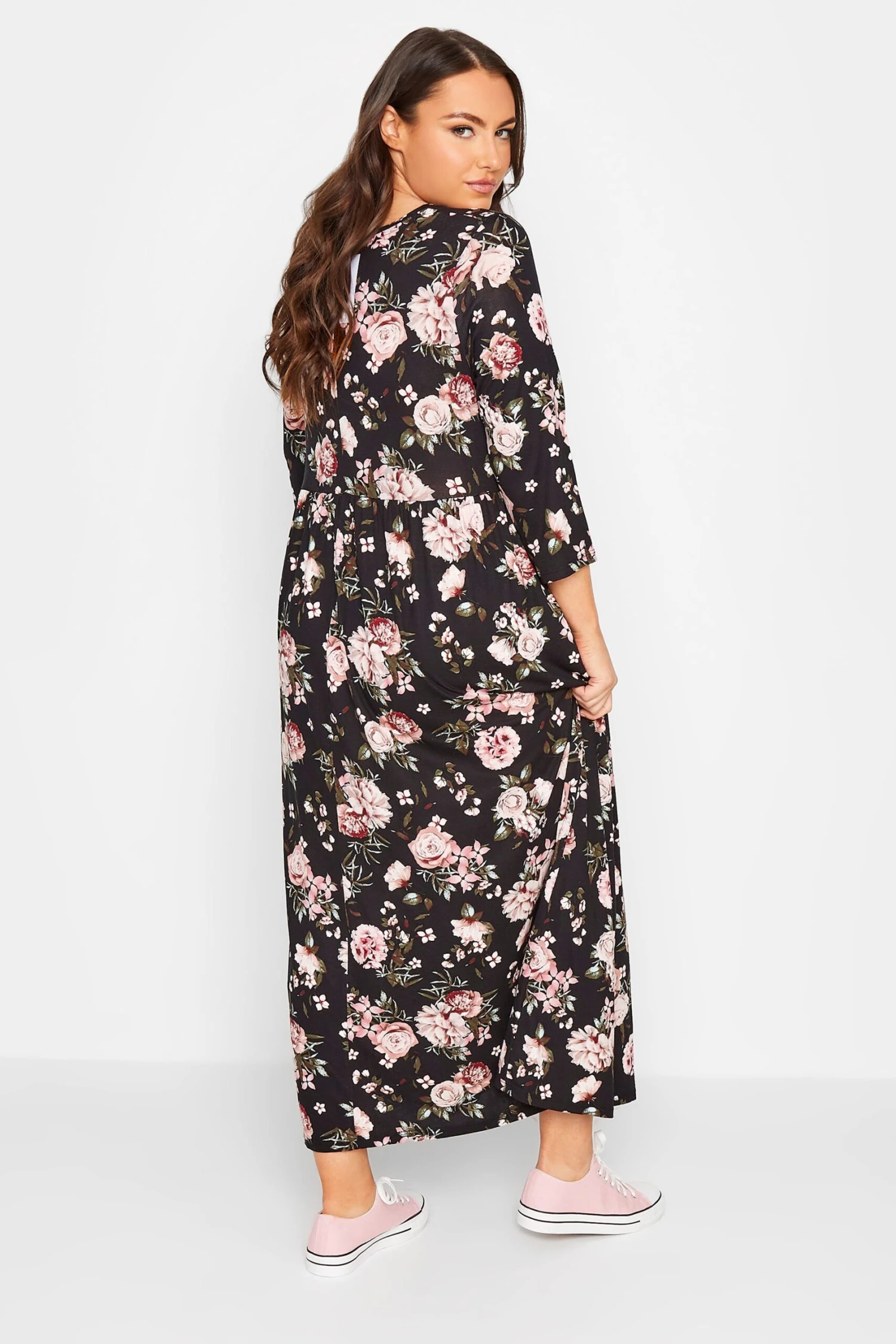 Robe Midi Noire Floral Rose En Jersey 5 Robe Midi Noire Floral Rose En Jersey – Image 3