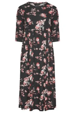 Robe Noire Floral En Jersey à Poches -GrandeTendance Boutique 692097d4 2901 49 300304 F