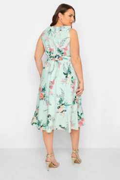 YOURS LONDON - Robe Verte Menthe Floral Rose Cache-Coeur Volanté -GrandeTendance Boutique 692625a3 1fb9 45 162053 C