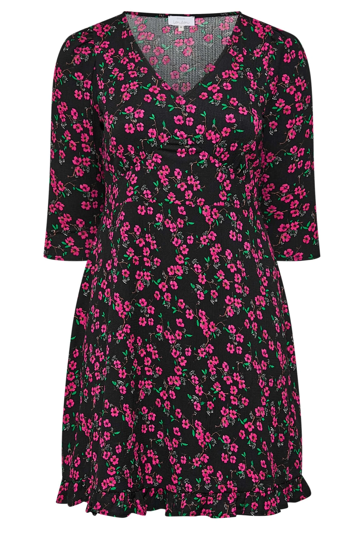YOURS LONDON - Robe Noire & Rose Petites Fleurs Volanté 8 YOURS LONDON - Robe Noire & Rose Petites Fleurs Volanté – Image 6