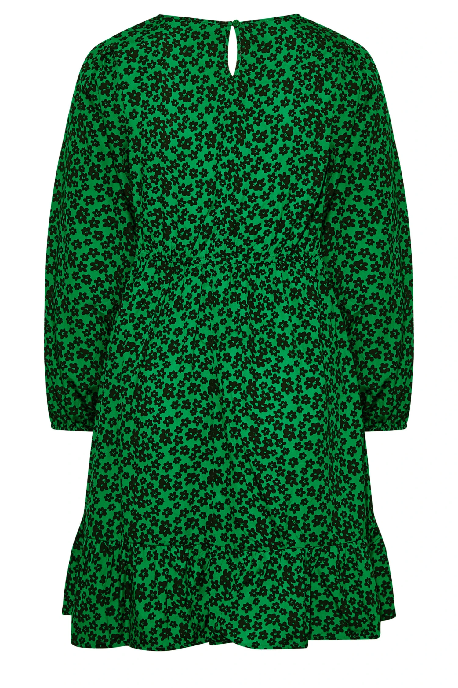 Robe Noire Floral Vert Volantée Manches Longues 8 Robe Noire Floral Vert Volantée Manches Longues – Image 6