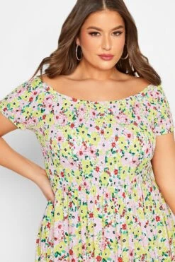 YOURS - Robe Plissée Maxi Jaune & Rose En Floral -GrandeTendance Boutique 6ee644c8 aade 4f 137342 D