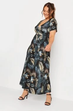 YOURS - Robe Cache-Coeur En Gris Charbonneux Feuilles Tropicales -GrandeTendance Boutique 6fb773cc 6489 49 302153 B