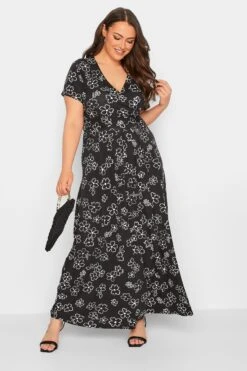 YOURS - Robe Maxi Noire Floral Blanc Cache-Coeur -GrandeTendance Boutique 70918fe5 e098 4c 301993 B